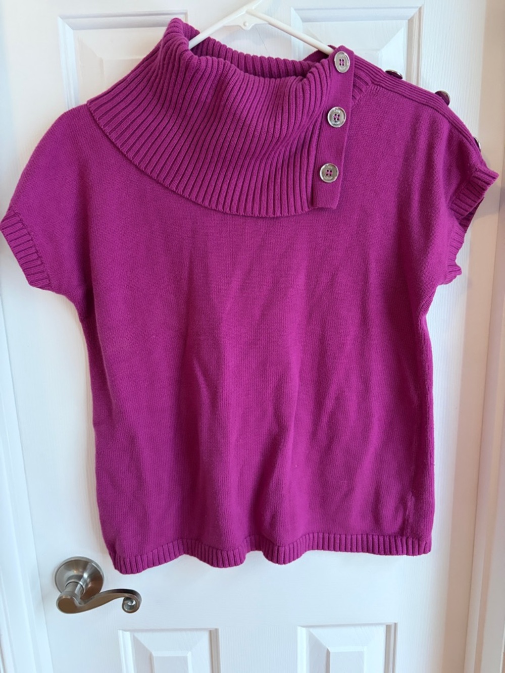 MICHAEL Michael Kors Short-Sleeve Cowl Neck Sweater in Magenta